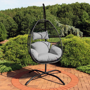 HomeRoots 46" Gray Steel Outdoor Egg Chair - Contemporary Design, Weather-Resistant, Removable Cushions for Comfort 668932