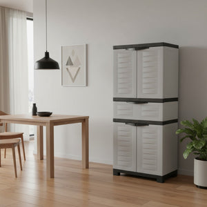 HomeRoots 57" Heavy-Duty Plastic Utility Cabinet with Stylish Black & Gray Finish - Ideal for Organized Storage Solutions 668933
