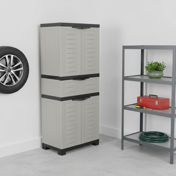HomeRoots 57" Heavy-Duty Plastic Utility Cabinet with Stylish Black & Gray Finish - Ideal for Organized Storage Solutions 668933