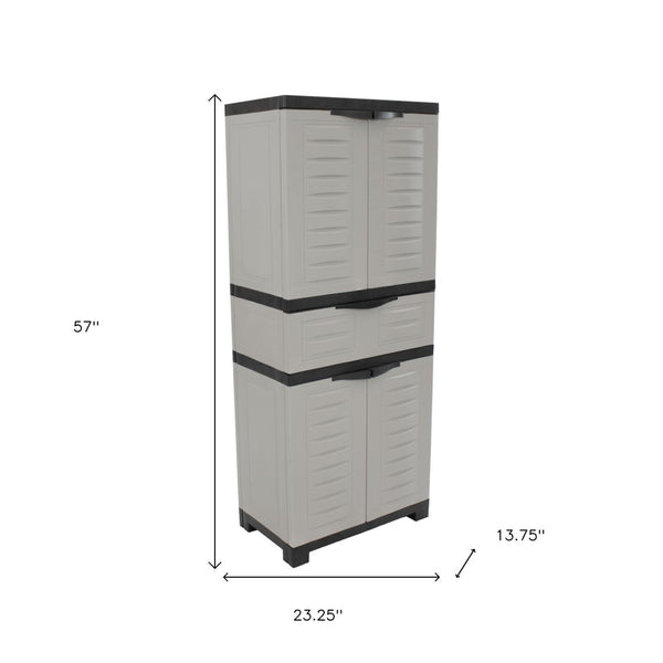 HomeRoots 57" Heavy-Duty Plastic Utility Cabinet with Stylish Black & Gray Finish - Ideal for Organized Storage Solutions 668933