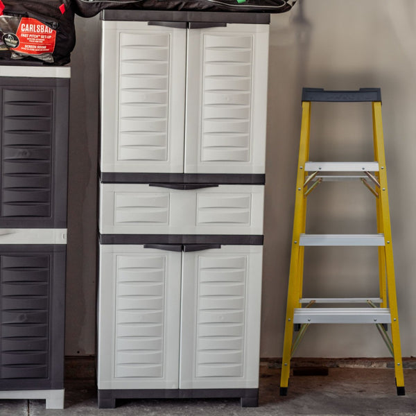 HomeRoots 57" Heavy-Duty Plastic Utility Cabinet with Stylish Black & Gray Finish - Ideal for Organized Storage Solutions 668933