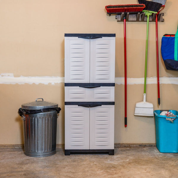 HomeRoots 57" Heavy-Duty Plastic Utility Cabinet with Stylish Black & Gray Finish - Ideal for Organized Storage Solutions 668933
