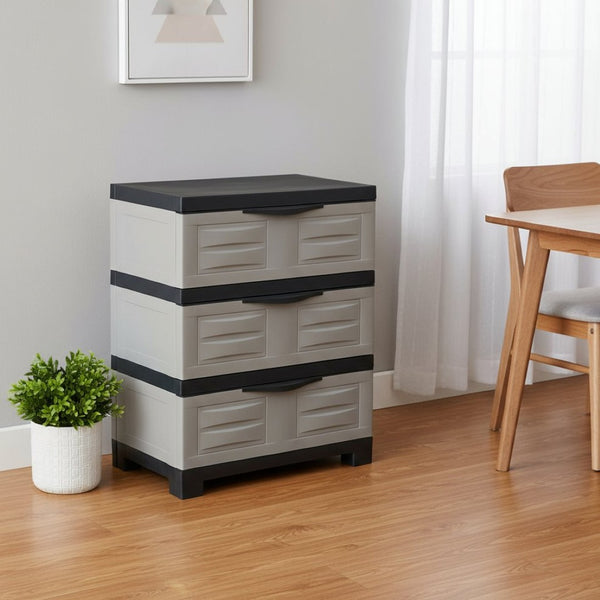 HomeRoots 30" Gray and Black Heavy-Duty Utility Cabinet with 3 Drawers – Space-Saving Storage Solution for Home 668934