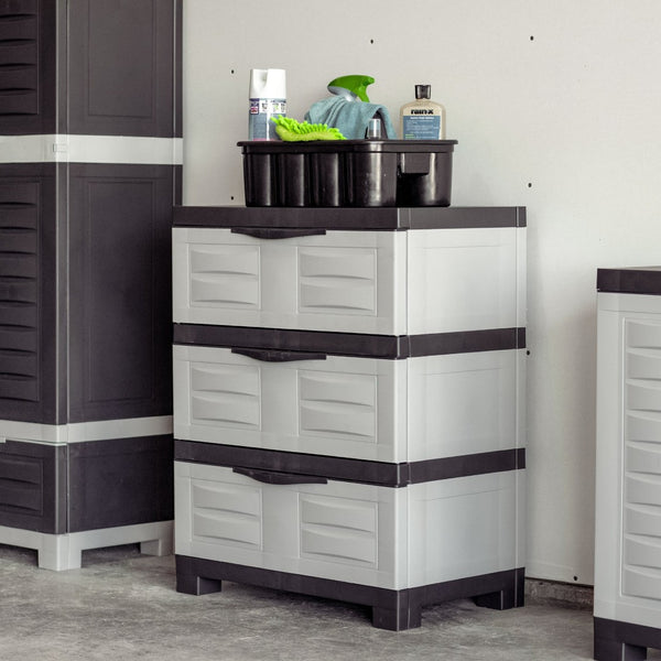 HomeRoots 30" Gray and Black Heavy-Duty Utility Cabinet with 3 Drawers – Space-Saving Storage Solution for Home 668934