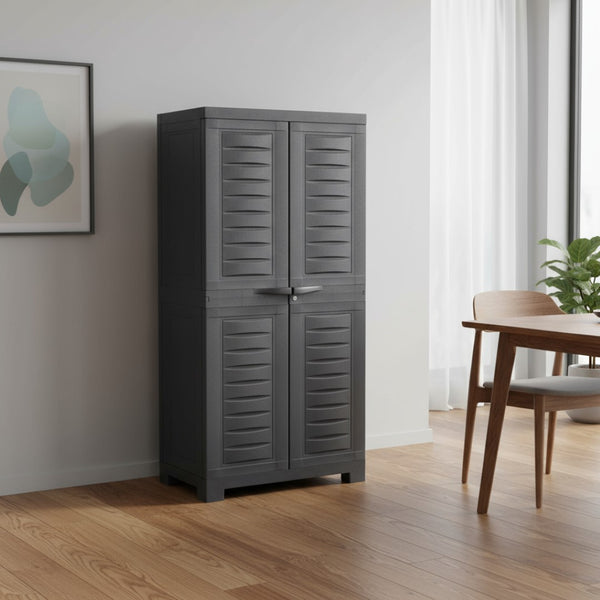 HomeRoots 49" Heavy-Duty Dark Gray Locking Utility Cabinet for Secure Storage in Garages, Basements & More 668935