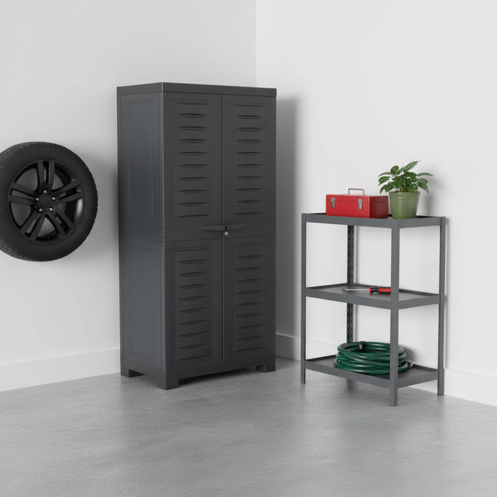 HomeRoots 49" Heavy-Duty Dark Gray Locking Utility Cabinet for Secure Storage in Garages, Basements & More 668935