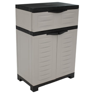 HomeRoots 35" Gray Heavy-Duty Plastic Utility Cabinet with Two Doors, One Drawer for Compact Storage Solutions 668936