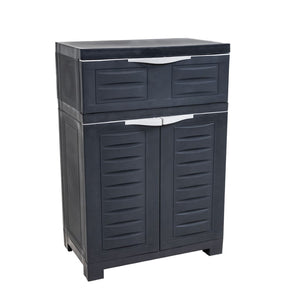 HomeRoots 35" Dark Gray Heavy-Duty Utility Cabinet with Two Doors & One Drawer for Optimal Vertical Storage 668937