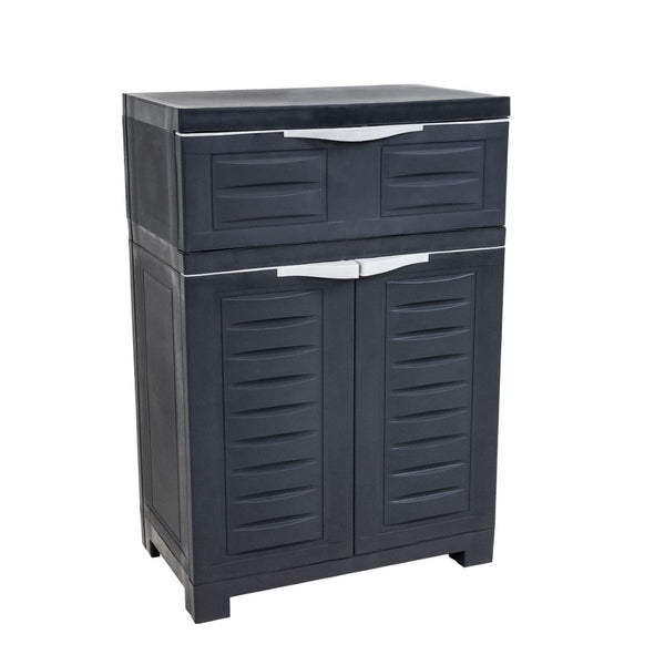 HomeRoots 35" Dark Gray Heavy-Duty Utility Cabinet with Two Doors & One Drawer for Optimal Vertical Storage 668937