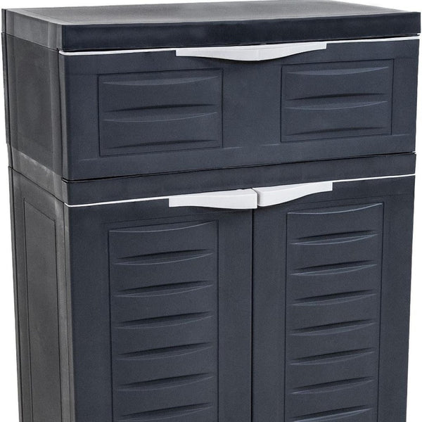 HomeRoots 35" Dark Gray Heavy-Duty Utility Cabinet with Two Doors & One Drawer for Optimal Vertical Storage 668937
