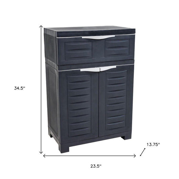 HomeRoots 35" Dark Gray Heavy-Duty Utility Cabinet with Two Doors & One Drawer for Optimal Vertical Storage 668937