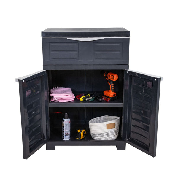 HomeRoots 35" Dark Gray Heavy-Duty Utility Cabinet with Two Doors & One Drawer for Optimal Vertical Storage 668937