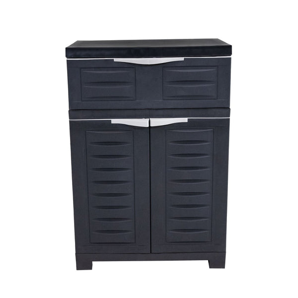 HomeRoots 35" Dark Gray Heavy-Duty Utility Cabinet with Two Doors & One Drawer for Optimal Vertical Storage 668937
