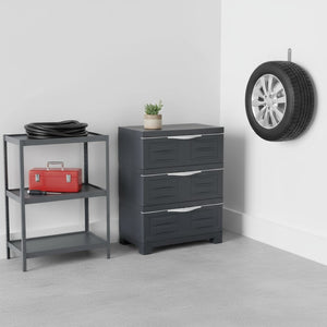 HomeRoots 30" Dark Gray Heavy-Duty Utility Cabinet with 3 Drawers – Ideal for Organizing Tools & Supplies! 668938
