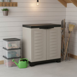 HomeRoots 26" Gray and Black Heavy-Duty Utility Cabinet - Stylish Storage Solution for Small Spaces & More! 668940