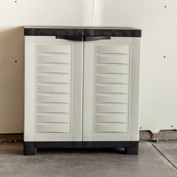 HomeRoots 26" Gray and Black Heavy-Duty Utility Cabinet - Stylish Storage Solution for Small Spaces & More! 668940