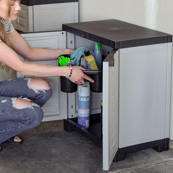 HomeRoots 26" Gray and Black Heavy-Duty Utility Cabinet - Stylish Storage Solution for Small Spaces & More! 668940