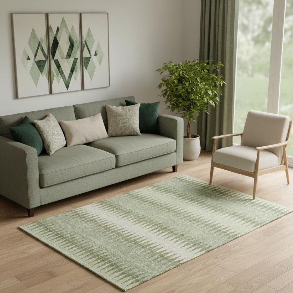 HomeRoots 5' X 8' Washable Artichoke Green and Beige Striped Area Rug with UV Protection for Busy Homes 668942