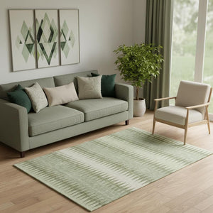 HomeRoots 5' X 8' Washable Artichoke Green and Beige Striped Area Rug with UV Protection for Busy Homes 668942