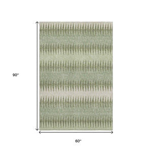 HomeRoots 5' X 8' Washable Artichoke Green and Beige Striped Area Rug with UV Protection for Busy Homes 668942