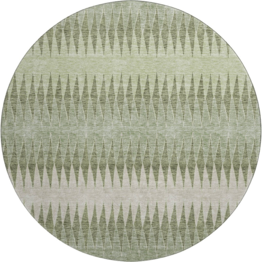 HomeRoots 8' Artichoke Green & Beige Striped Washable Round Rug – Durable, UV-Protected & Kid-Friendly Decor 668943