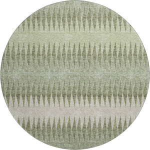 HomeRoots 8' Artichoke Green & Beige Striped Washable Round Rug – Durable, UV-Protected & Kid-Friendly Decor 668943