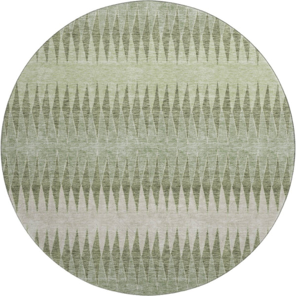HomeRoots 8' Artichoke Green & Beige Striped Washable Round Rug – Durable, UV-Protected & Kid-Friendly Decor 668943