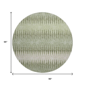 HomeRoots 8' Artichoke Green & Beige Striped Washable Round Rug – Durable, UV-Protected & Kid-Friendly Decor 668943