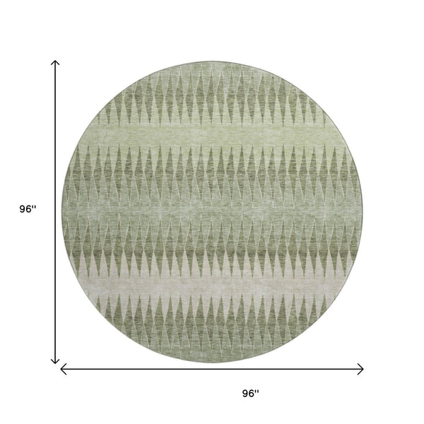 HomeRoots 8' Artichoke Green & Beige Striped Washable Round Rug – Durable, UV-Protected & Kid-Friendly Decor 668943