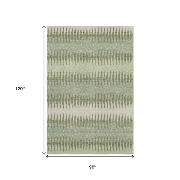 HomeRoots 8' X 10' Stylish Artichoke Green & Beige Striped Washable Area Rug with UV Protection & Non-Slip Backing 668944