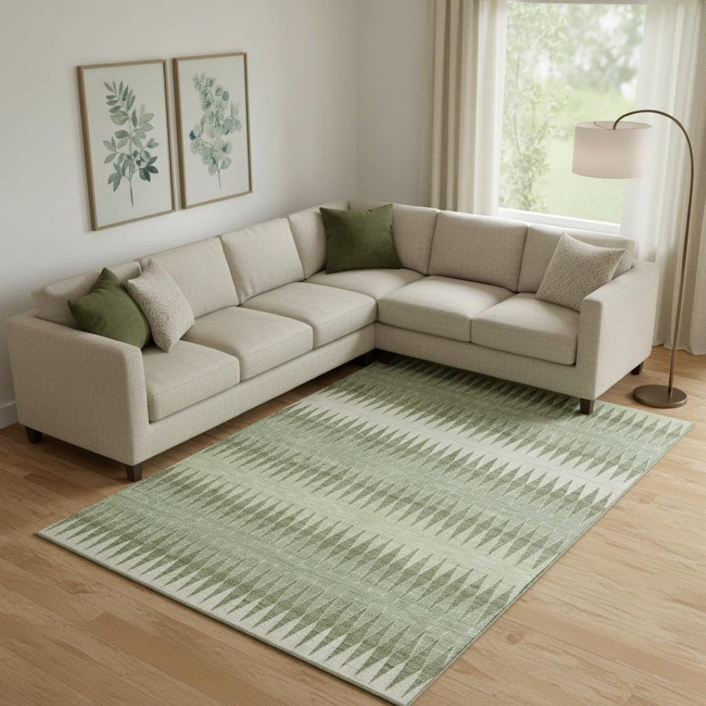 HomeRoots 8' X 10' Stylish Artichoke Green & Beige Striped Washable Area Rug with UV Protection & Non-Slip Backing 668944