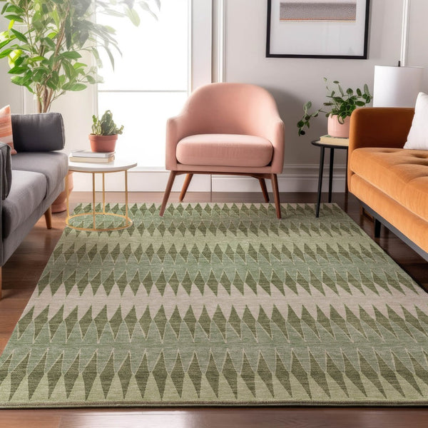 HomeRoots 9' Artichoke Green & Beige Striped Washable Area Rug - UV Protected, Stain Resistant, & Stylish! 668945