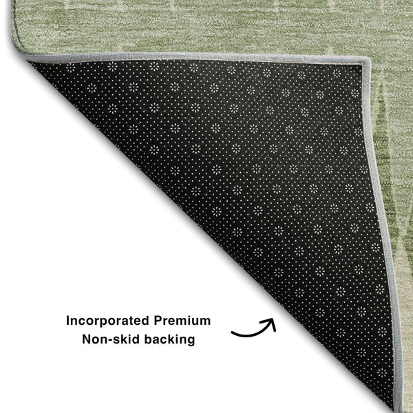 HomeRoots 9' Artichoke Green & Beige Striped Washable Area Rug - UV Protected, Stain Resistant, & Stylish! 668945