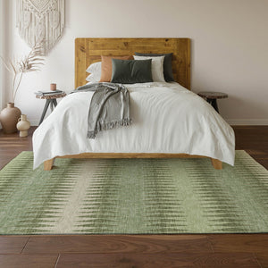 HomeRoots 9' Artichoke Green & Beige Striped Washable Area Rug - UV Protected, Stain Resistant, & Stylish! 668945