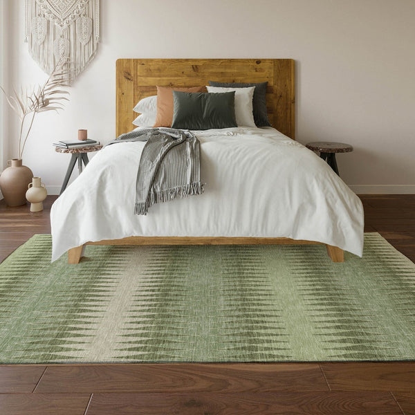HomeRoots 9' Artichoke Green & Beige Striped Washable Area Rug - UV Protected, Stain Resistant, & Stylish! 668945