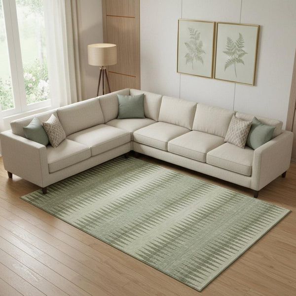 HomeRoots 9' Artichoke Green & Beige Striped Washable Area Rug - UV Protected, Stain Resistant, & Stylish! 668945
