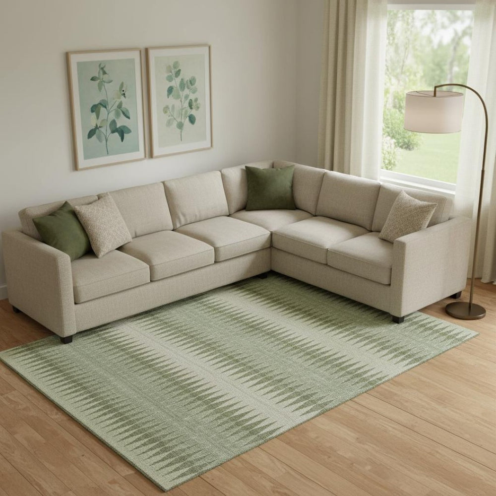 HomeRoots 10' Artichoke Green & Beige Striped Washable Area Rug - Durable, UV Protected, Perfect for High-Traffic Spaces 668946