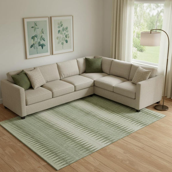 HomeRoots 10' Artichoke Green & Beige Striped Washable Area Rug - Durable, UV Protected, Perfect for High-Traffic Spaces 668946