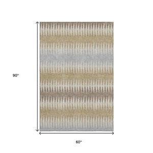 HomeRoots 5' X 8' Stylish Beige Gray Ivory Striped Area Rug - Washable, UV Protected & Perfect for Homes! 668948