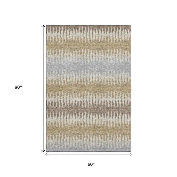 HomeRoots 5' X 8' Stylish Beige Gray Ivory Striped Area Rug - Washable, UV Protected & Perfect for Homes! 668948