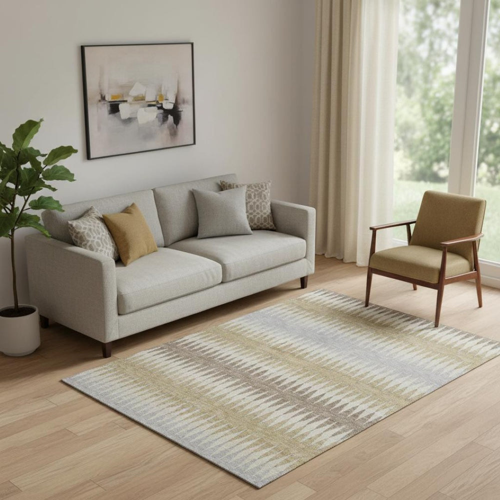 HomeRoots 5' X 8' Stylish Beige Gray Ivory Striped Area Rug - Washable, UV Protected & Perfect for Homes! 668948