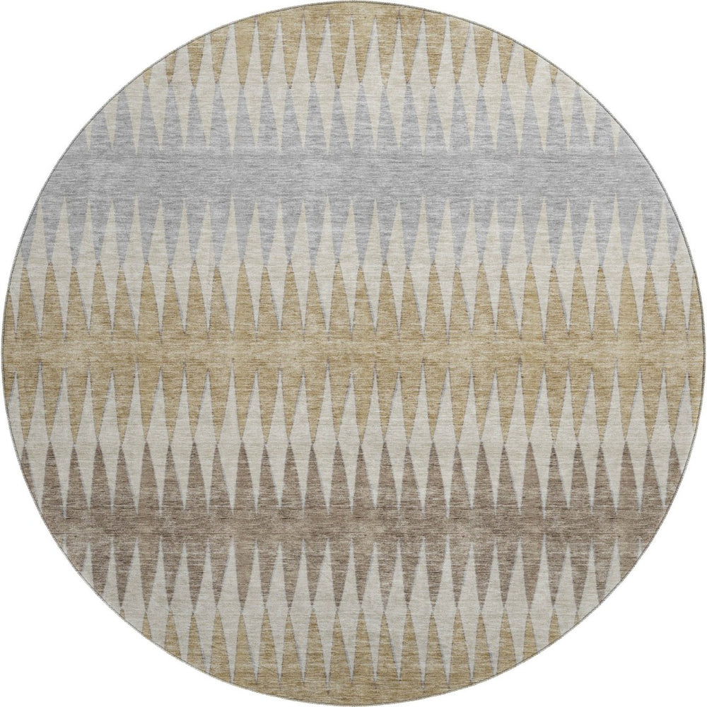 HomeRoots 8' Beige Gray Ivory Striped Round Rug - Washable, UV Protected, Stain Resistant, Family-Friendly Design 668949
