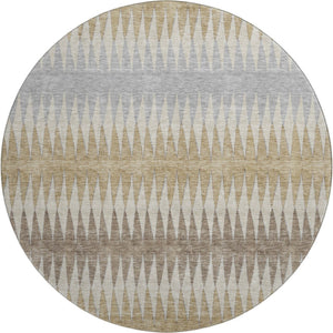 HomeRoots 8' Beige Gray Ivory Striped Round Rug - Washable, UV Protected, Stain Resistant, Family-Friendly Design 668949