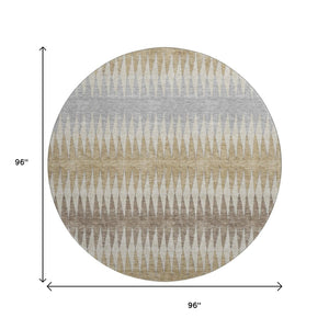 HomeRoots 8' Beige Gray Ivory Striped Round Rug - Washable, UV Protected, Stain Resistant, Family-Friendly Design 668949