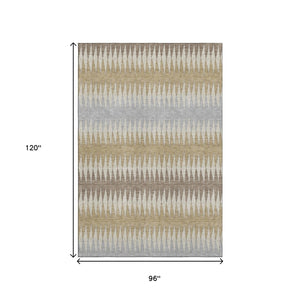 HomeRoots 8' X 10' Beige Gray Ivory Striped Area Rug - Durable, Washable, UV Protected for Stylish Living Spaces 668950