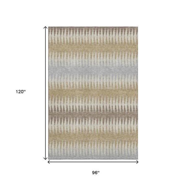 HomeRoots 8' X 10' Beige Gray Ivory Striped Area Rug - Durable, Washable, UV Protected for Stylish Living Spaces 668950