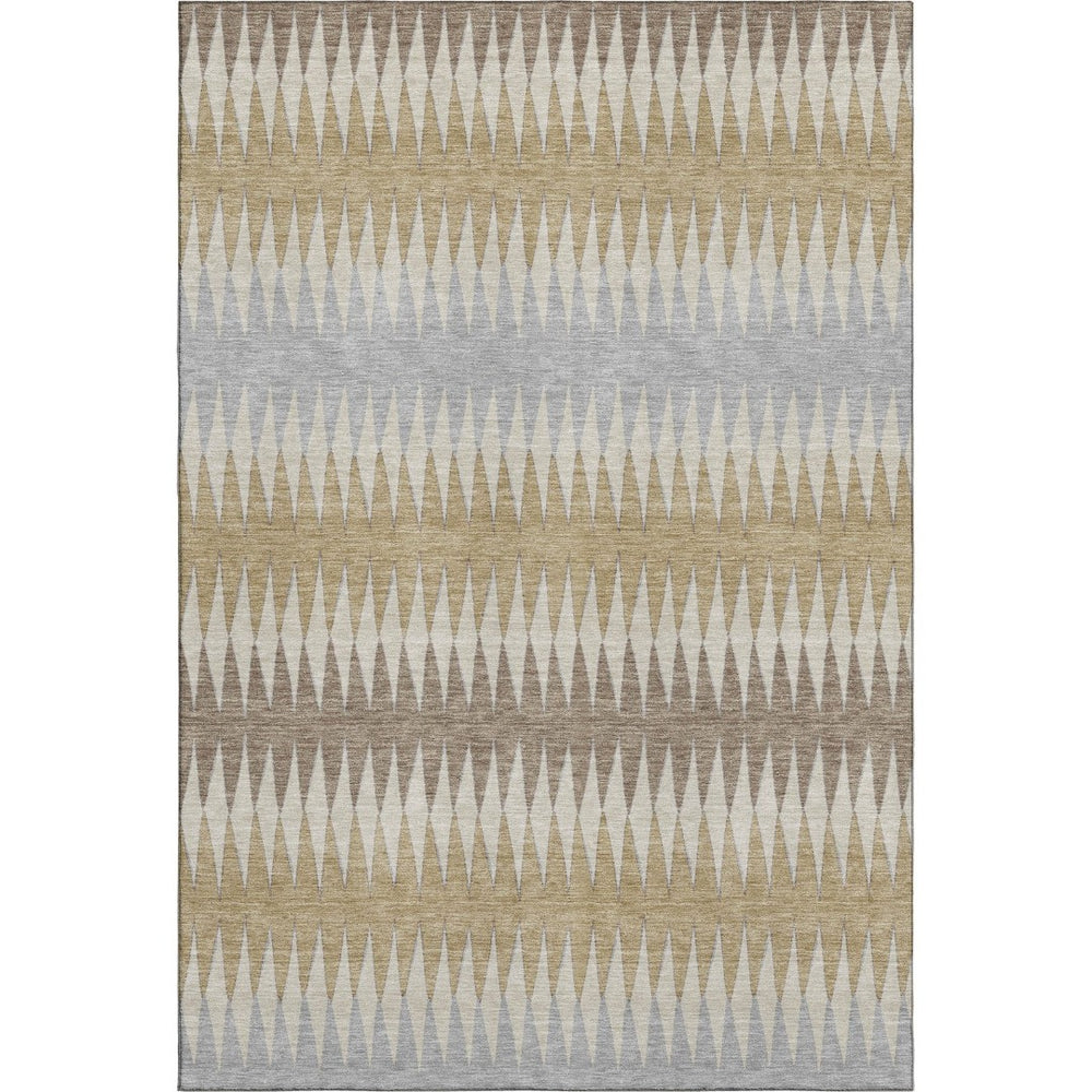 HomeRoots 8' X 10' Beige Gray Ivory Striped Area Rug - Durable, Washable, UV Protected for Stylish Living Spaces 668950