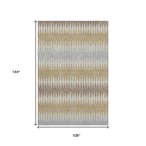 HomeRoots 9' X 12' Stylish Beige Gray Ivory Striped Washable Area Rug with UV Protection for High-Traffic Homes 668951