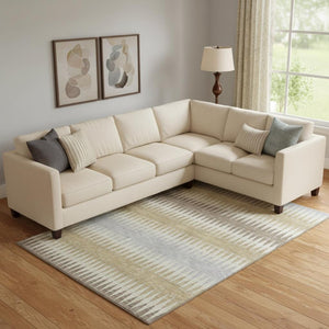 HomeRoots 9' X 12' Stylish Beige Gray Ivory Striped Washable Area Rug with UV Protection for High-Traffic Homes 668951