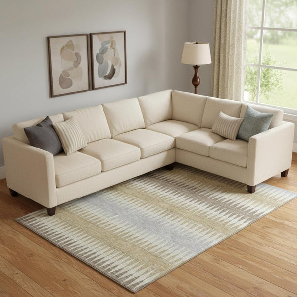 HomeRoots 9' X 12' Stylish Beige Gray Ivory Striped Washable Area Rug with UV Protection for High-Traffic Homes 668951